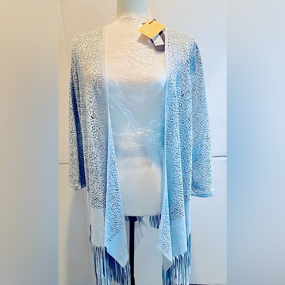 Alberto Makali Powder Blue Fringe Jacket. Ultra Suede look/feel.